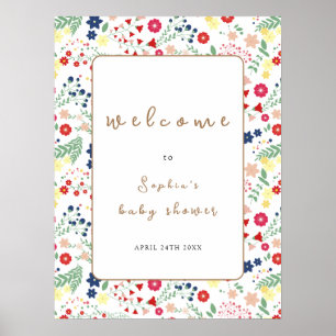Affiche Baby shower de cadre Fleur sauvage vintage Bienven