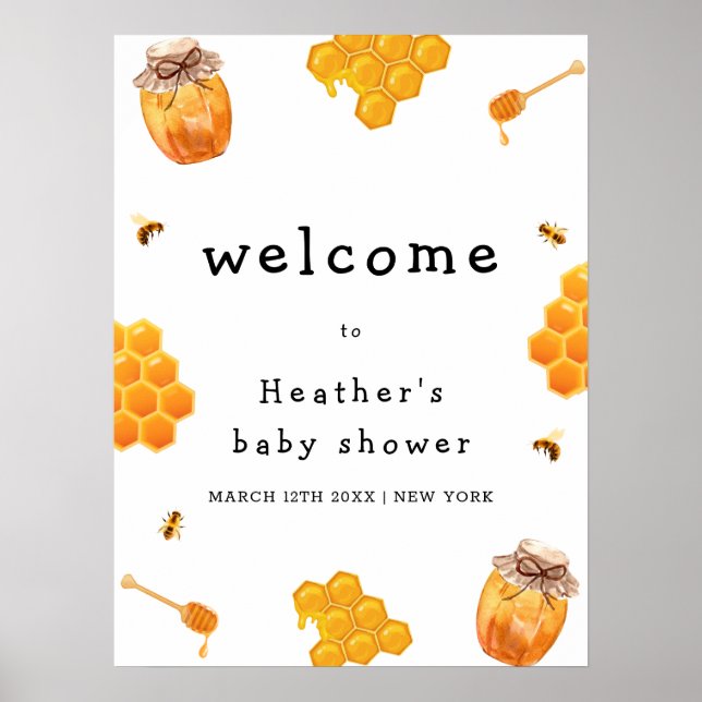 Affiche Baby shower de cadre moderne Honey Bumblebee Accue (Devant)