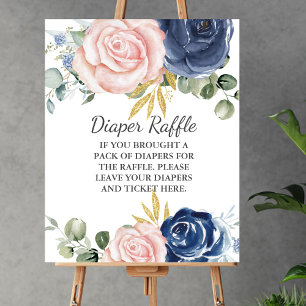 Affiche Baby shower de caleçon Marine Blush Rose Floral