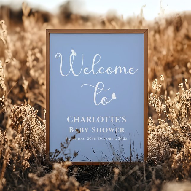 Affiche Baby shower de calligraphie papillon moderne Bienv (Créateur téléchargé)