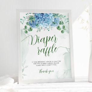 Affiche Baby shower de carafe bleu hydrangée bleu vert