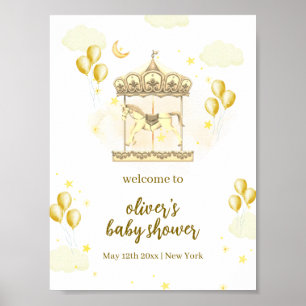 Affiche Baby shower de carrousel magique Gold Elegant