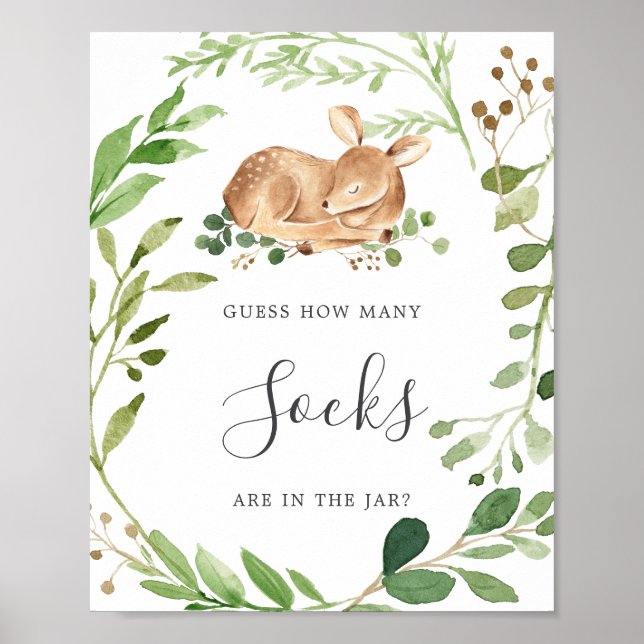 Affiche Baby shower De Cerfs Devine Combien De Chaussettes (Devant)