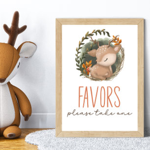Affiche Baby shower de cerfs en traîneau à bois : faveurs