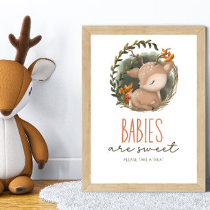 Affiche Baby shower de cerfs en traîneau de bois Les bébés