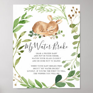Affiche Baby shower de cerfs Mon panneau de rupture d'eau