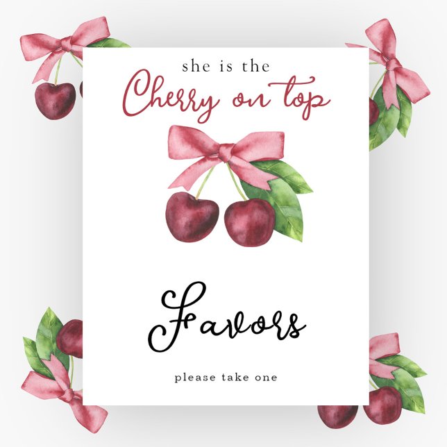 Affiche Baby shower de cerises d'aquarelle - Faveurs (Créateur téléchargé)