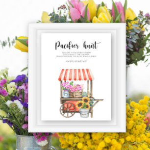 Affiche Baby shower de chariot à fleurs - jeu de chasse à 