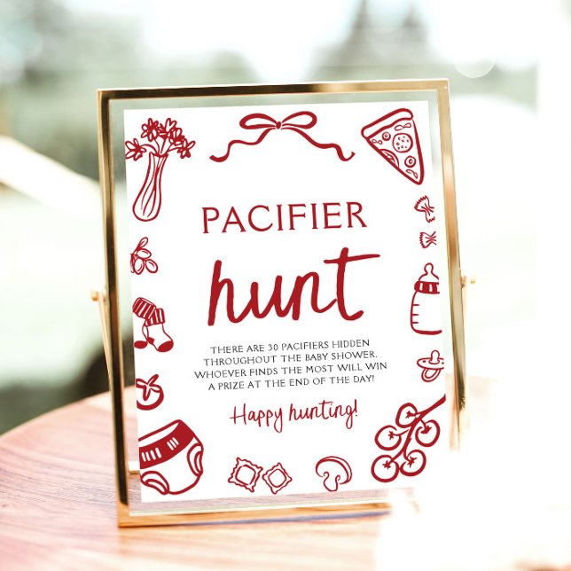 Affiche Baby shower de chasse à la pacifier italienne pour (Hand Drawn Italian Baby Pacifier Hunt Baby Shower Sign)