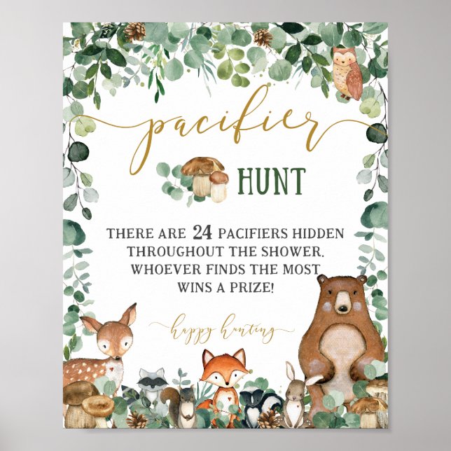 Affiche Baby shower de chasse à la Pacifier pour animaux d (Devant)