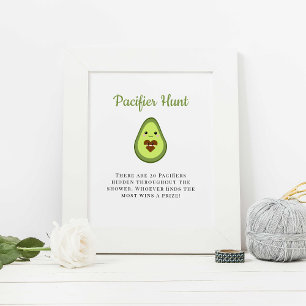 Affiche Baby shower de chasse au Pacifique Kawaii Avocado