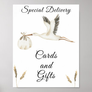 Affiche baby shower de cigogne - cartes et cadeaux