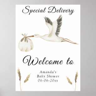 Affiche Baby shower de cigogne d'aquarelle Bienvenue