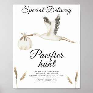 Affiche baby shower de cigogne - jeu de chasse à la pacifi