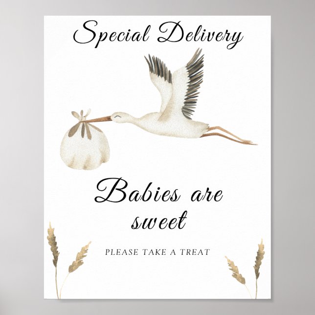 Affiche Baby shower de cigogne - les bébés sont doux (Devant)
