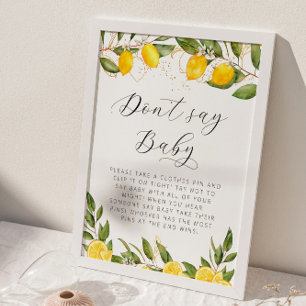 Affiche Baby shower de citron d’été brillant Ne pas dire b