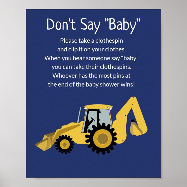 Affiche Baby shower de construction ne pas dire jeu de béb (Devant)
