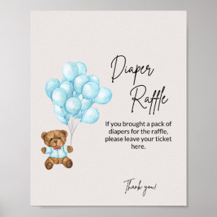Affiche Baby shower de couche Bleu Bébé Raffle