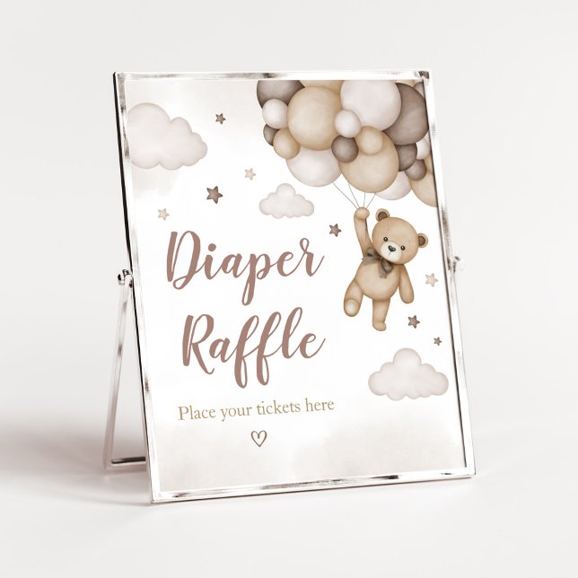 Affiche Baby shower de couche de  de l'ours Brown (Brown Boho Bear Baby Shower  Diaper Raffle Sign)