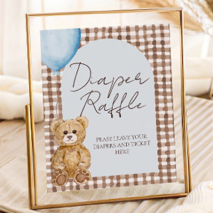 Affiche Baby shower de couches Bleu Teddy Bear Raffle Sign