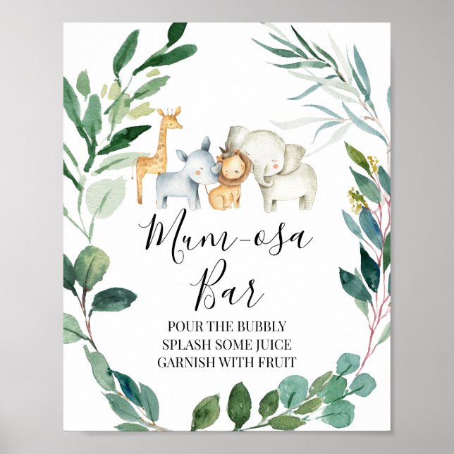Affiche Baby shower de couronnes Safari vert Mimosa (Devant)
