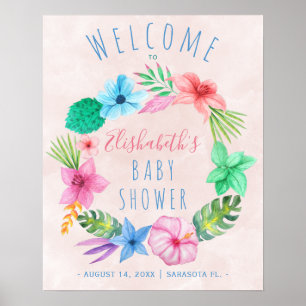 Affiche Baby shower de couronnes tropicales rose signe de