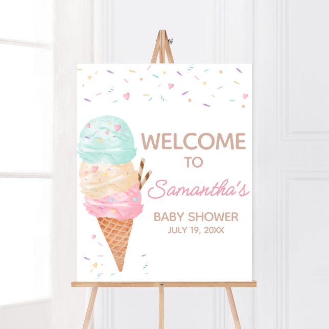 Affiche Baby shower de crème glacée (Ice Cream Sprinkled with Love Baby Shower Welcome Sign)