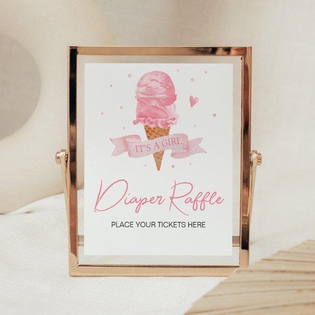 Affiche Baby shower de crème glacée Déchets Raffle (Here's the Scoop Baby Shower Diaper Raffle Sign)