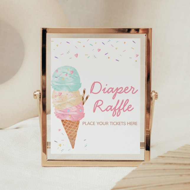 Affiche Baby shower de crème glacée Déchets Raffle (Ice Cream Sprinkled with Love Baby Shower Diaper Raffle Sign)