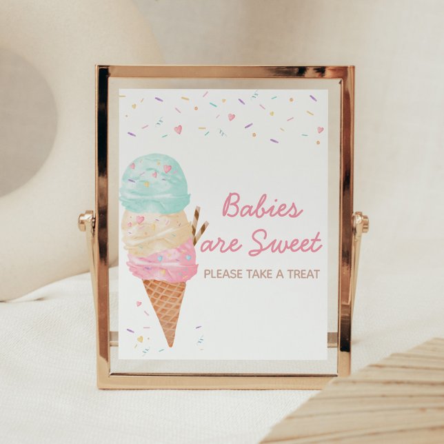 Affiche Baby shower de crème glacée Les bébés sont doux (Ice Cream Sprinkled with Love Baby Shower Babies are Sweet Sign)