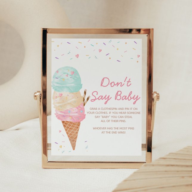 Affiche Baby shower de crème glacée ne pas dire bébé (Ice Cream Sprinkled with Love Baby Shower Don't Say Baby Sign)