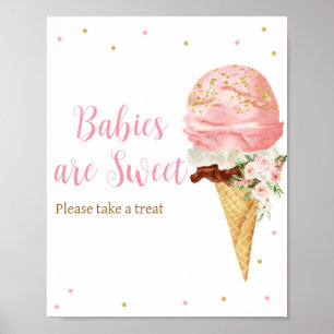 Affiche Baby shower de crème glacée rose Les bébés sont do