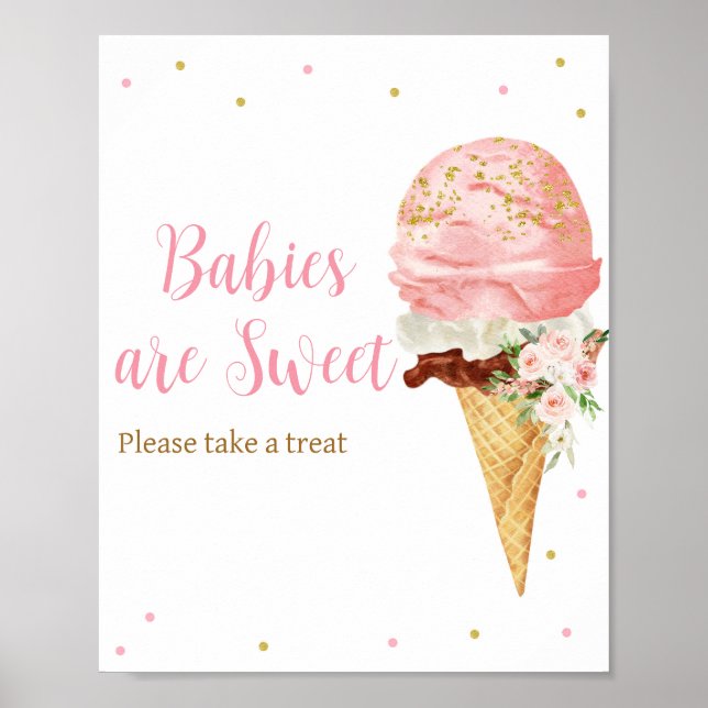 Affiche Baby shower de crème glacée rose Les bébés sont do (Devant)