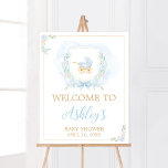 Affiche Baby shower de crête bleu aquarelle Bienvenue<br><div class="desc">Faites de votre événement spécial avec ce Baby shower Blue Bow avec notre jolie Affiche de bienvenue imprimable mignonne avec le thème adorable du Baby shower Carriage. Téléchargez,  personnalisez et créez des souvenirs durables avec cette touche parfaite pour votre fête joyeuse ! BS837</div>