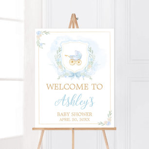 Affiche Baby shower de crête bleu aquarelle Bienvenue