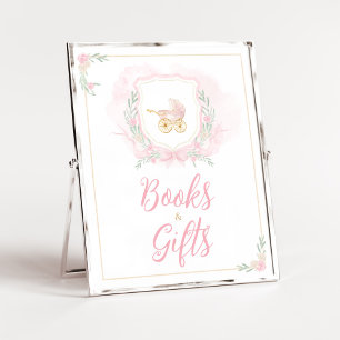 Affiche Baby shower de crête rose Aquarelle Livres et cade