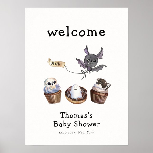 Affiche Baby shower de cupcake Little Boo Halloween Bienve (Devant)