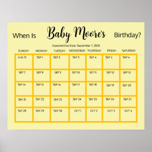 Affiche Baby shower de date d'échéance simple et non sexis