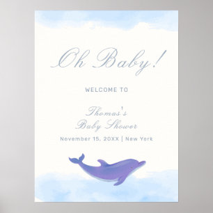 Affiche Baby shower de dauphin bleu minimaliste Boho Accue