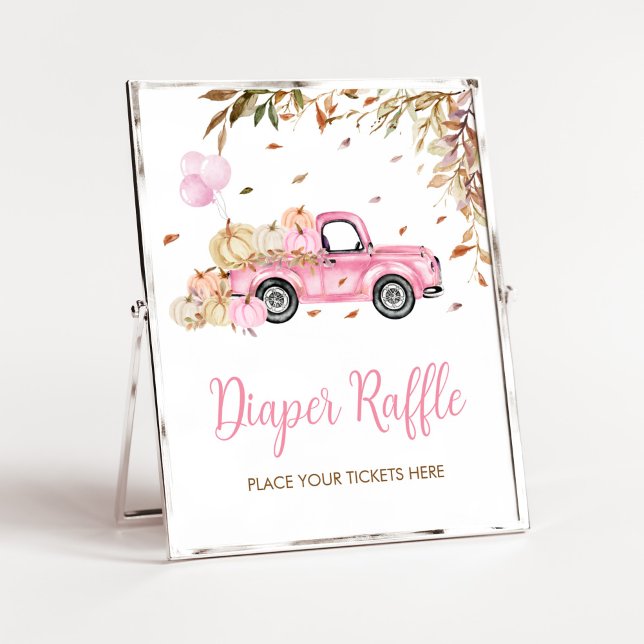 Affiche Baby shower de  de  de la couche de camion rose ci (Little Pumpkin Pink Truck Baby Shower Diaper Raffle Sign)
