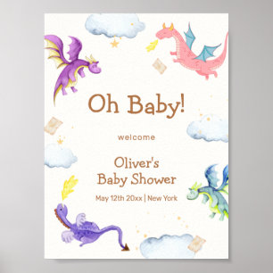 Affiche Baby shower de dragon magique Cute Fairytale Bienv