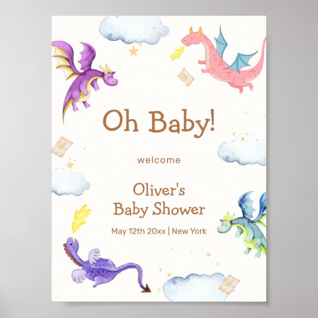 Affiche Baby shower de dragon magique Cute Fairytale Bienv (Devant)