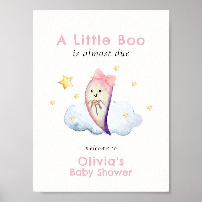 Affiche Baby shower de fantôme rose Petit Boo Bow (Devant)