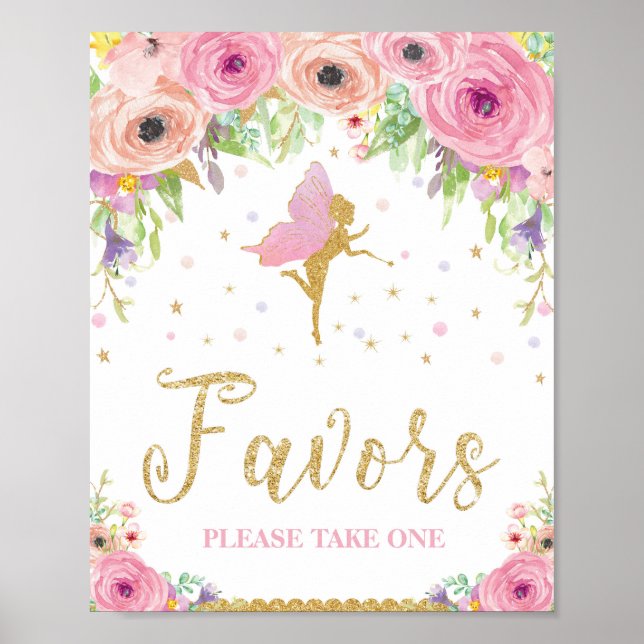 Affiche Baby shower de fée Faveurs d'anniversaire Signer l (Devant)