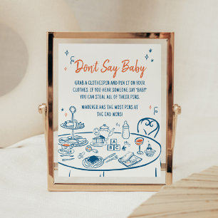 Affiche Baby shower de fête de la main tiré ne pas dire bé