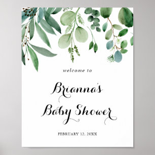 Affiche Baby shower de feuillage vert Eucalyptus Bienvenue