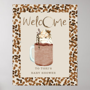Affiche Baby shower de fèves de café glacé Bienvenue