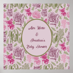 Affiche Baby shower de fille Eucalyptus Peony botanique