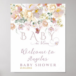Affiche Baby shower de fille pourpre Fleur sauvage à fleur