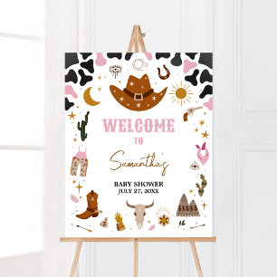 Affiche Baby shower de fille rose de l'Ouest Bienvenue